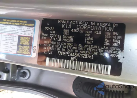 2022 Kia Seltos Lx из США, поврежденный, VIN KNDEPCAA8N7328761